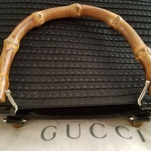 Gucci canvas bamboo leather handbag